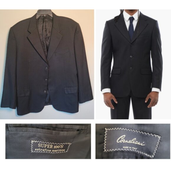 Corneliani ITALY Extra Fine Merino Wool Blazer Jacket VOGUE EU 56 (US 46R) Black - Picture 1 of 17